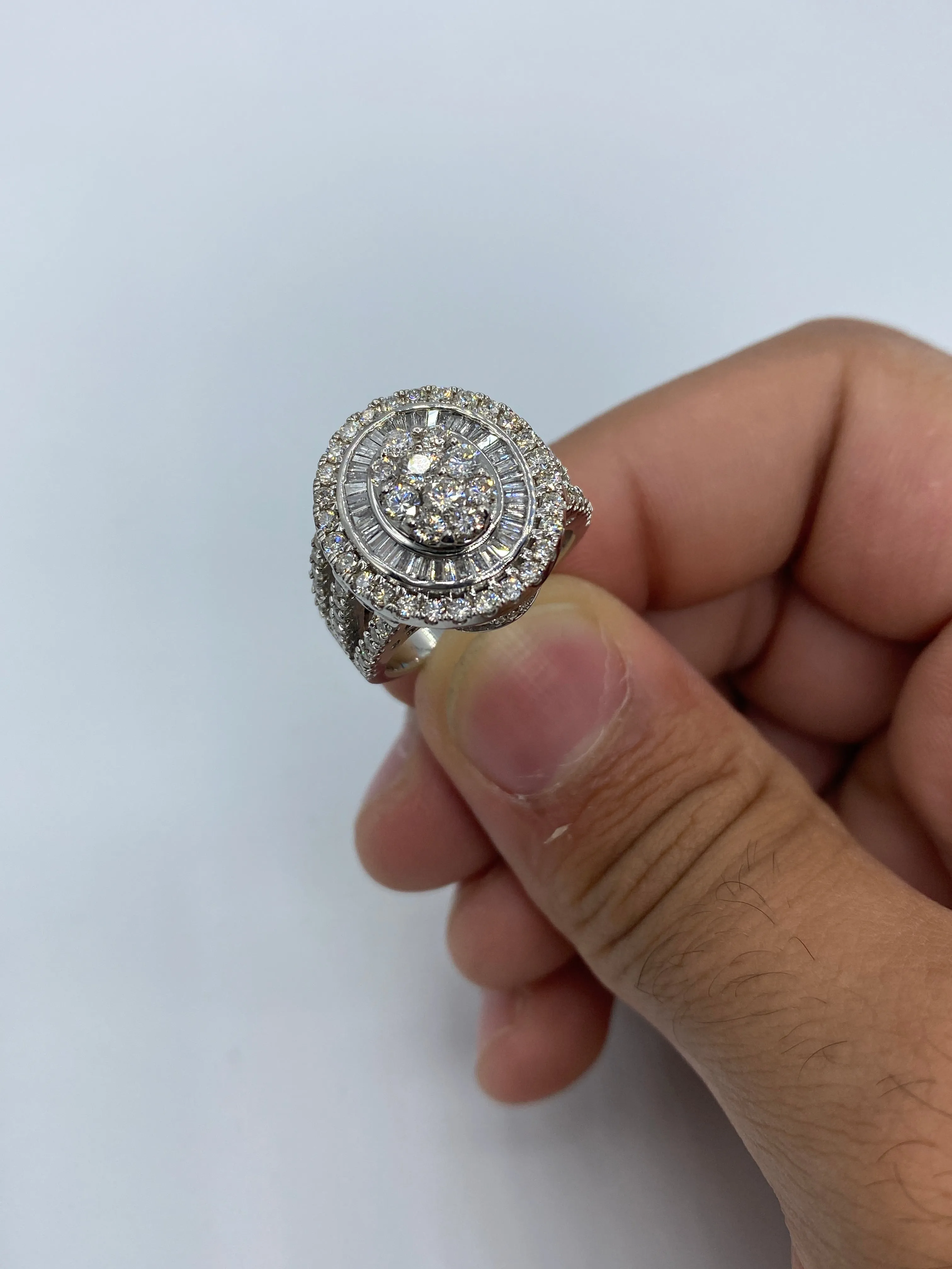 14K Oval Diamond Baguette Ring