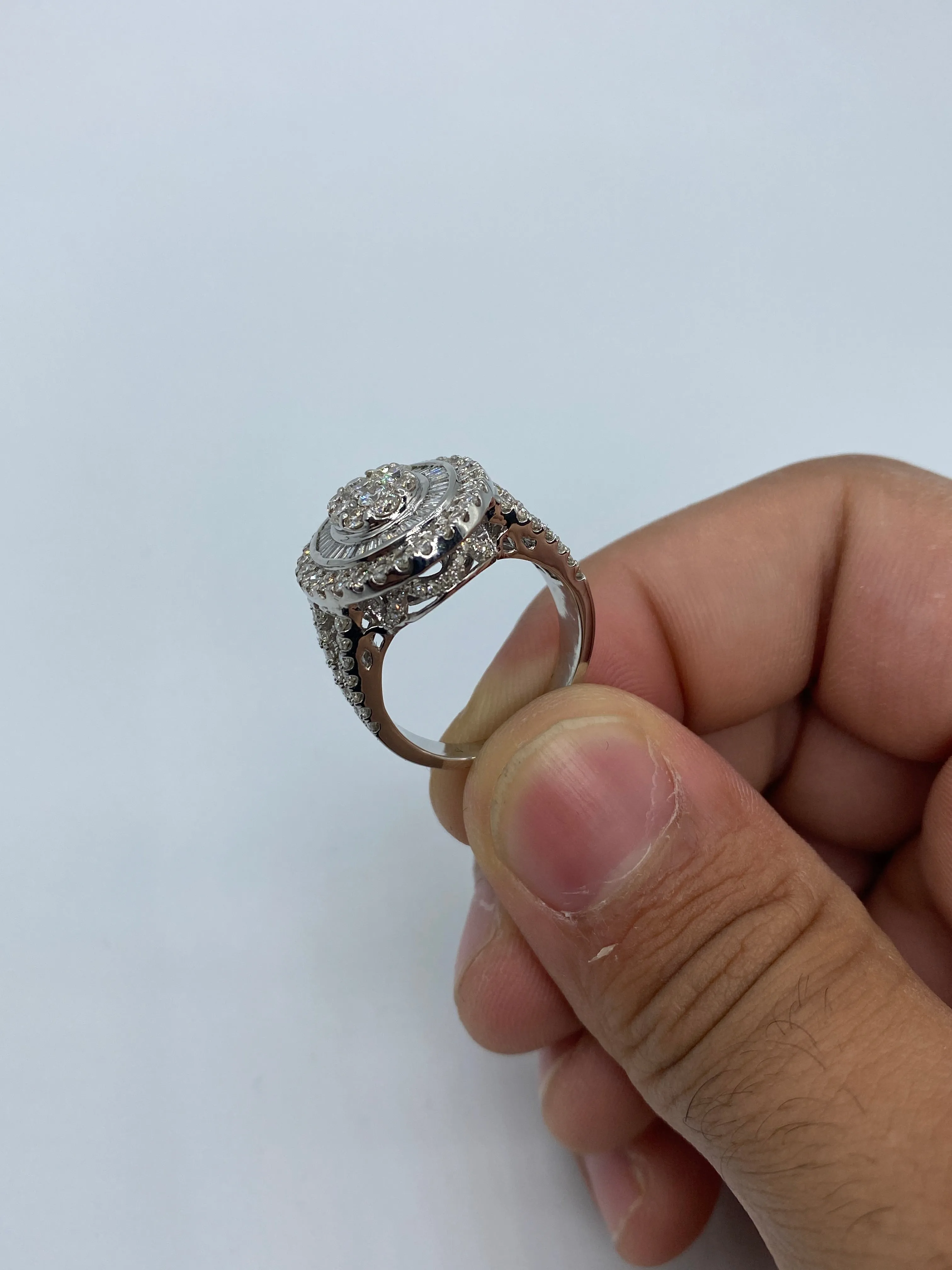 14K Oval Diamond Baguette Ring