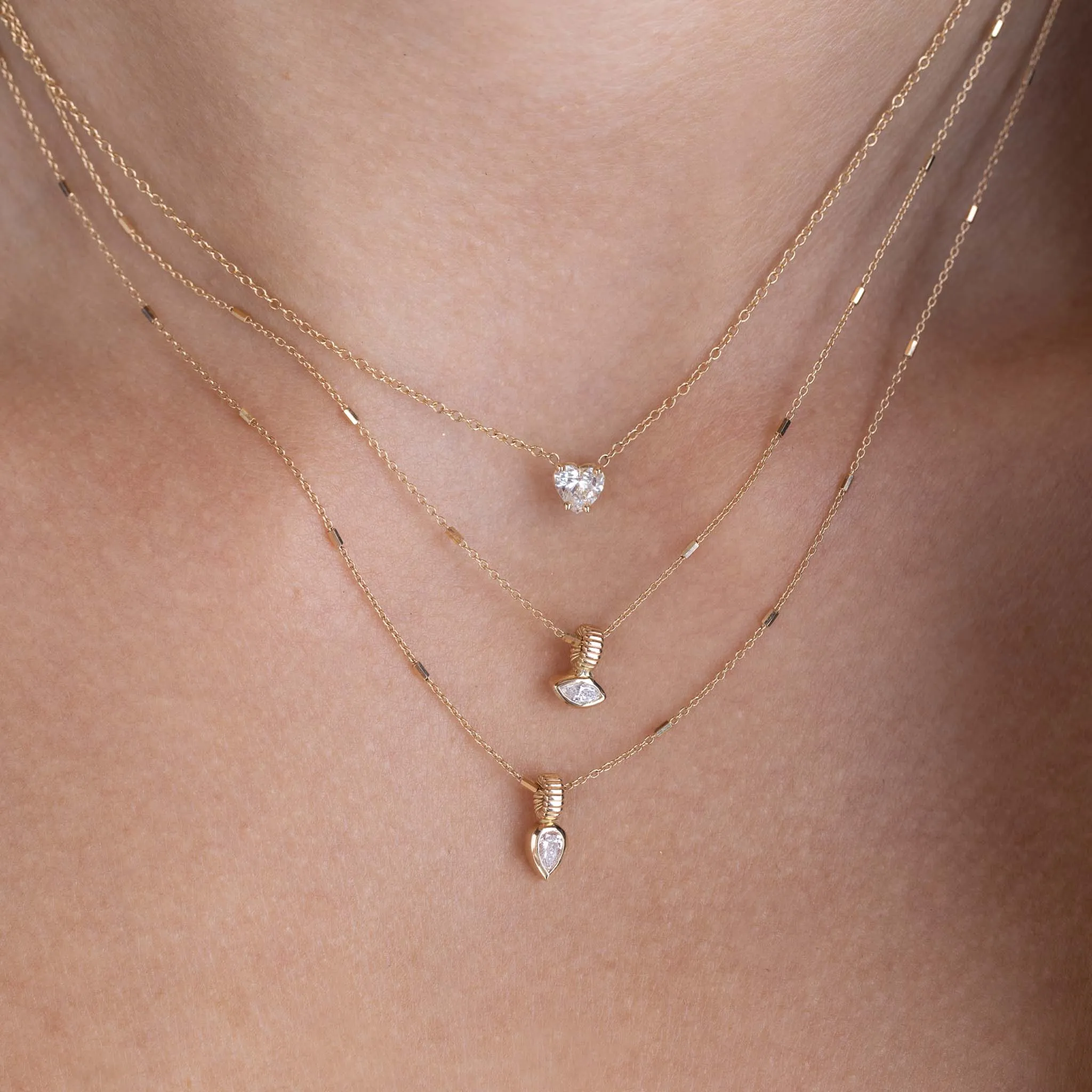 14k Pear Diamond Bead Pendant Necklace