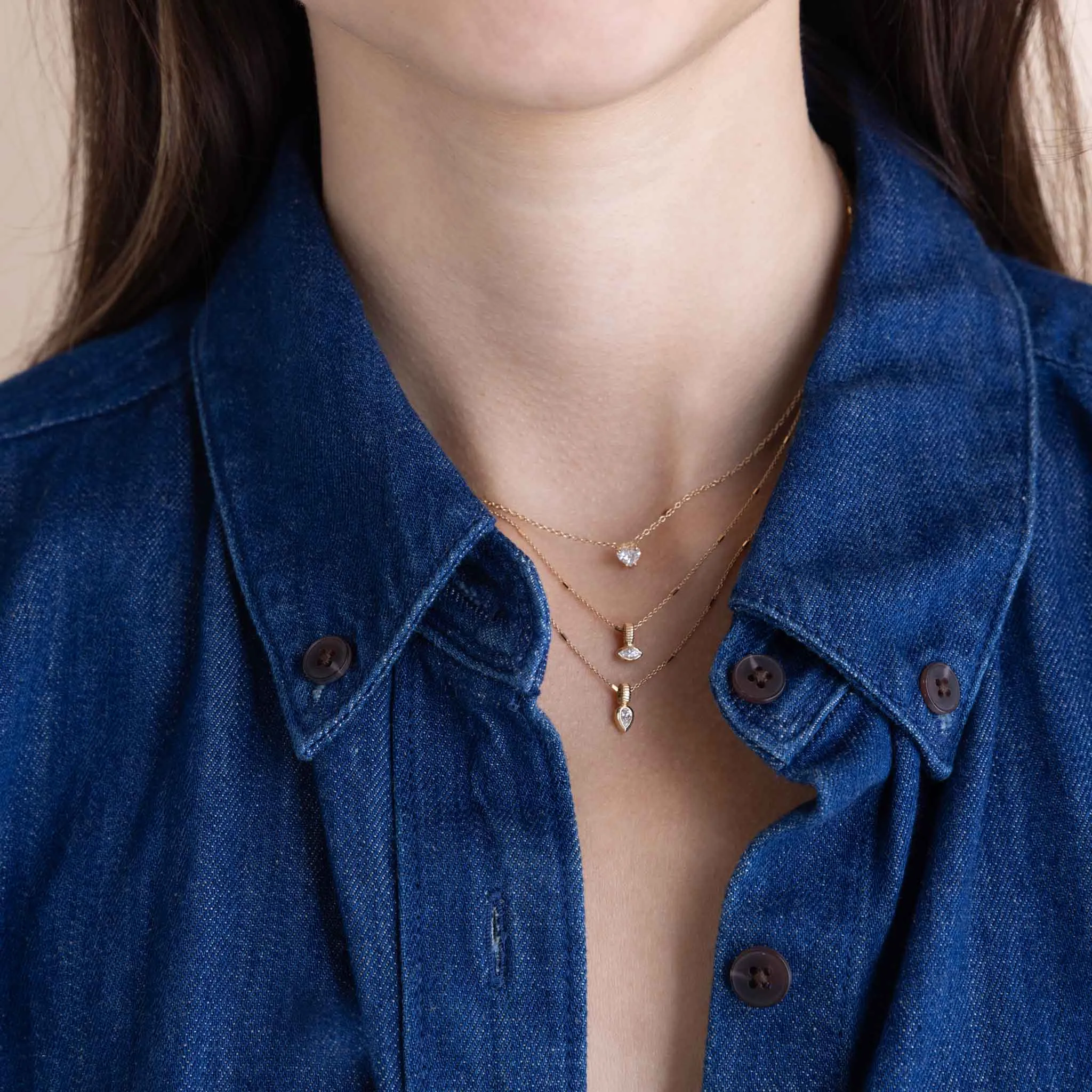 14k Pear Diamond Bead Pendant Necklace