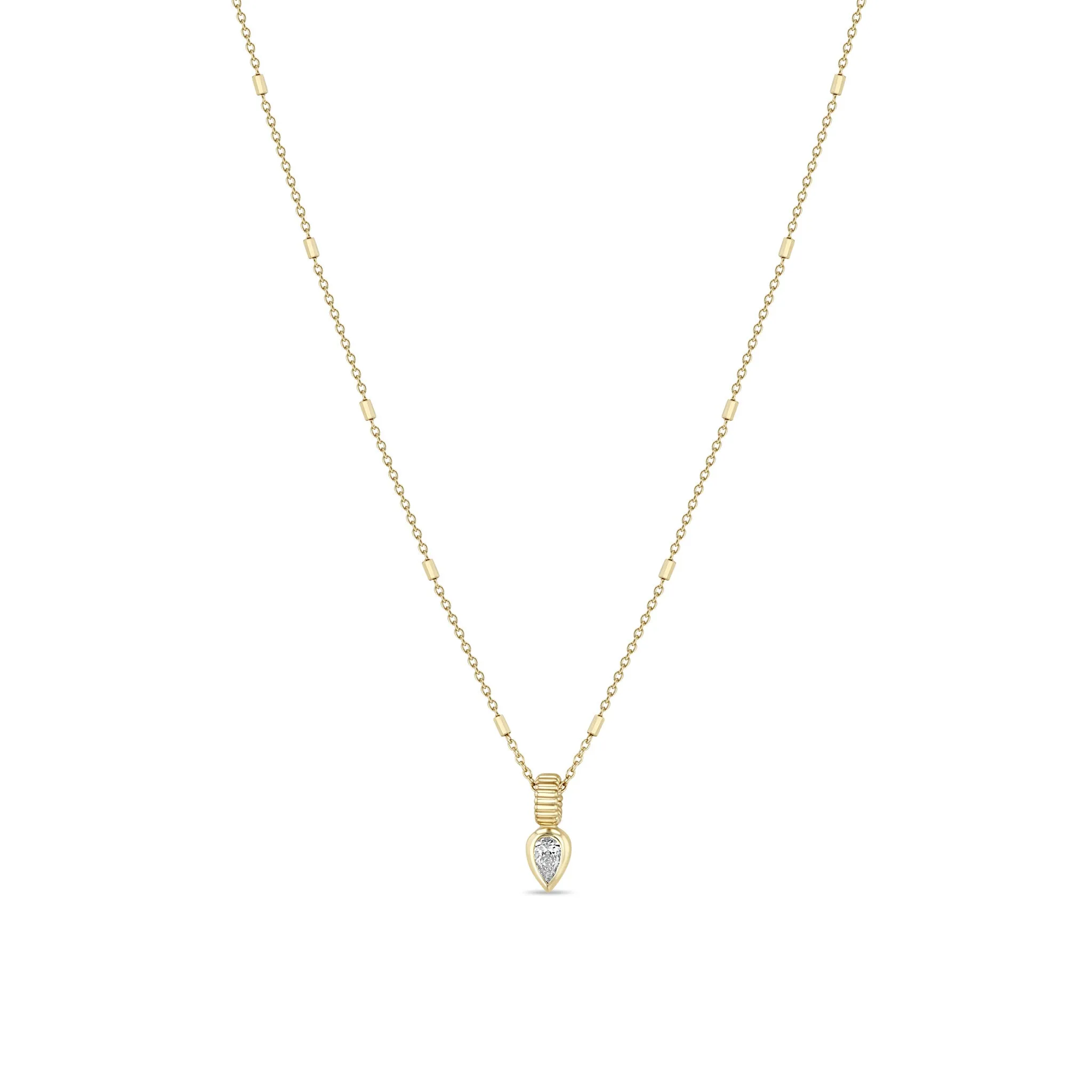 14k Pear Diamond Bead Pendant Necklace