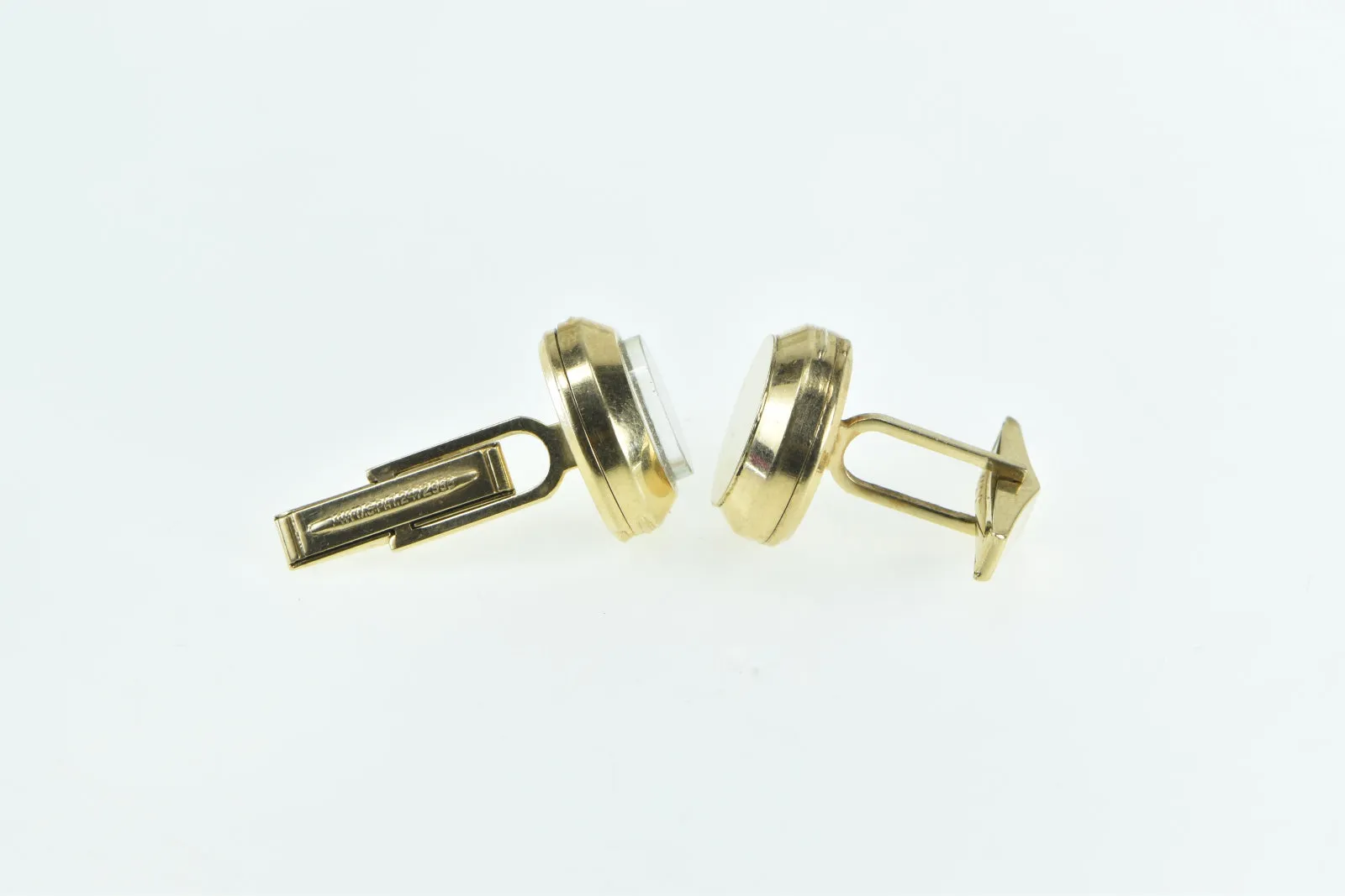14K Retro Mechanical Watch Face Statement Cuff Links Yellow Gold