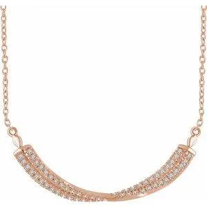 14K Rose 1/4 CTW Diamond Twisted Bar 16-18" Necklace