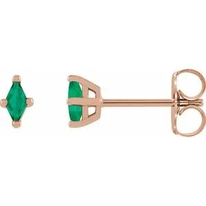 14K Rose 4x2 mm Lab-Grown Emerald Earrings