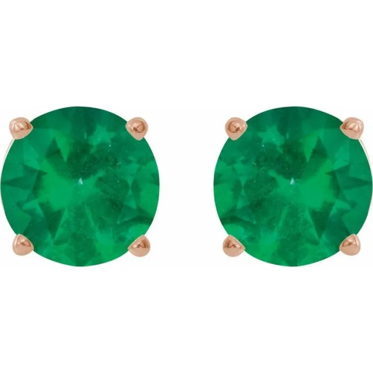 14K Rose 6 mm Lab-Grown Emerald Stud Earrings
