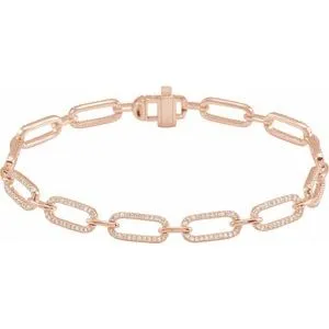 14K Rose 9/10 CTW Natural Diamond Link 7" Bracelet