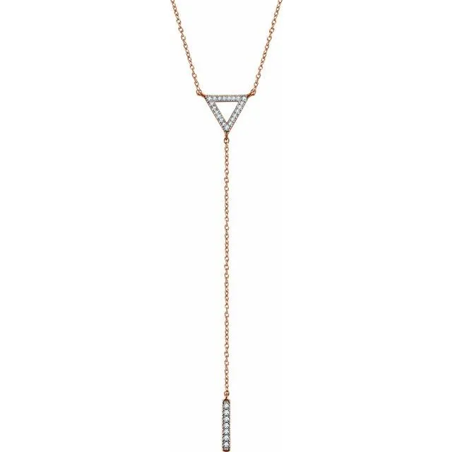 14K Rose Gold 1/6 CTW Natural Diamond Triangle & Bar Y 16-18" Necklace