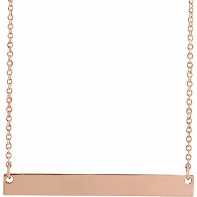 14K Rose Gold 34x4 mm Engravable Bar 18" Necklace