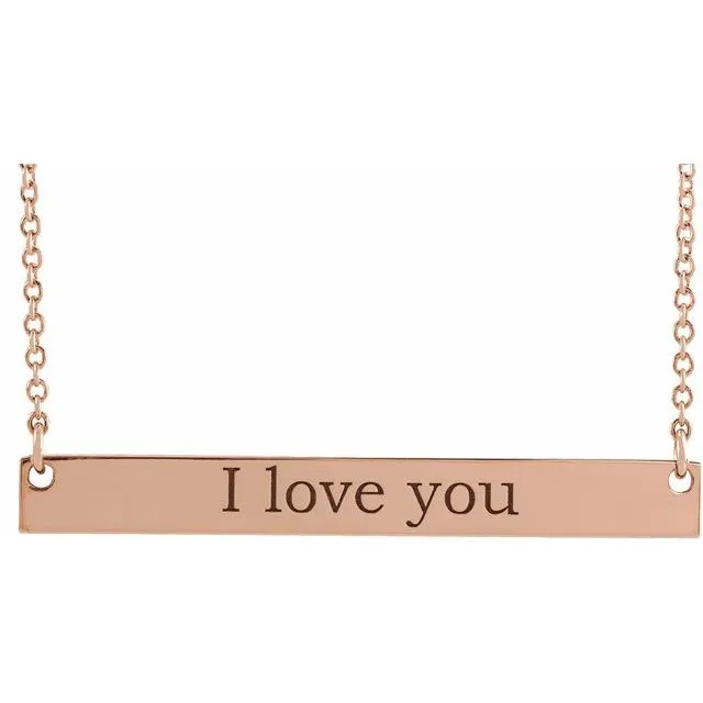 14K Rose Gold 34x4 mm Engravable Bar 18" Necklace