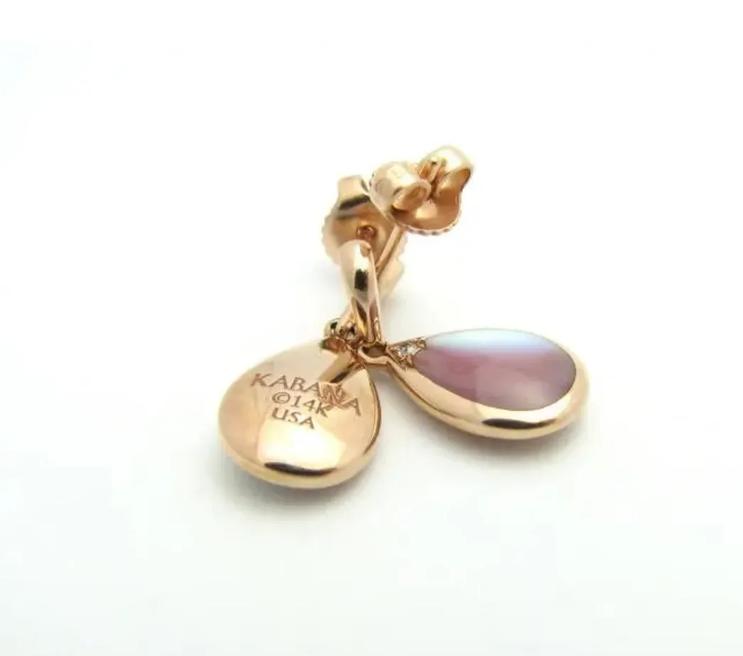 14K Rose Gold Kabana Pink Mother of Pearl and Diamond KABANA Dangle Earrings