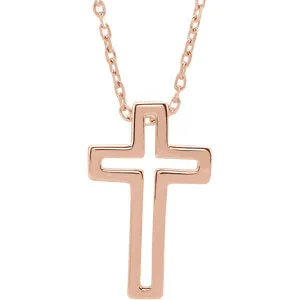14K Rose Open Cross 16-18" Necklace