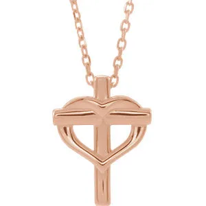 14K Rose Youth Cross with Heart 15" Necklace