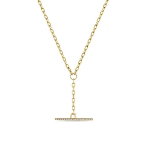 14k Small Square Oval Chain Pavé Diamond Faux Toggle Lariat Necklace