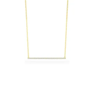 14K Solid Gold Micro Pave Bar Necklace