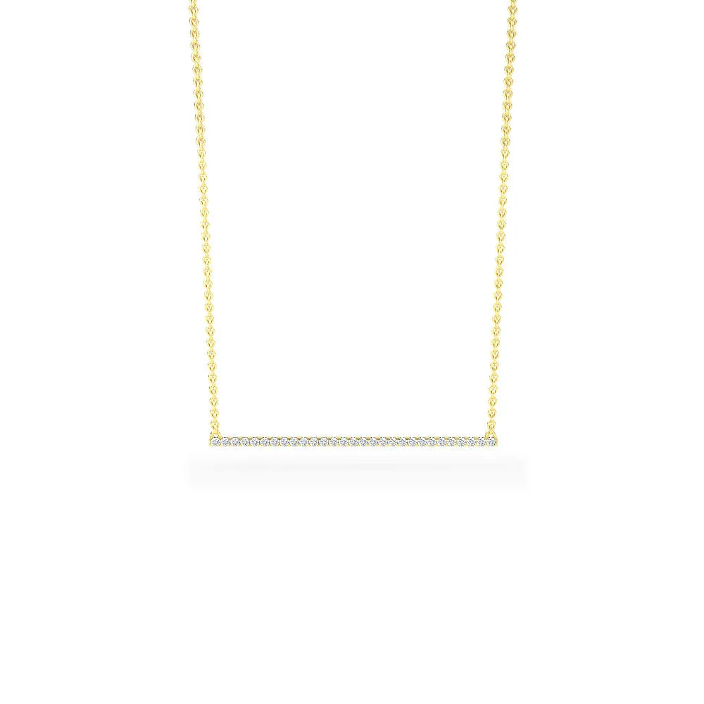 14K Solid Gold Micro Pave Bar Necklace