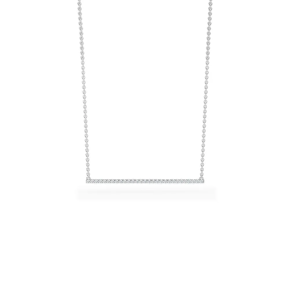 14K Solid Gold Micro Pave Bar Necklace