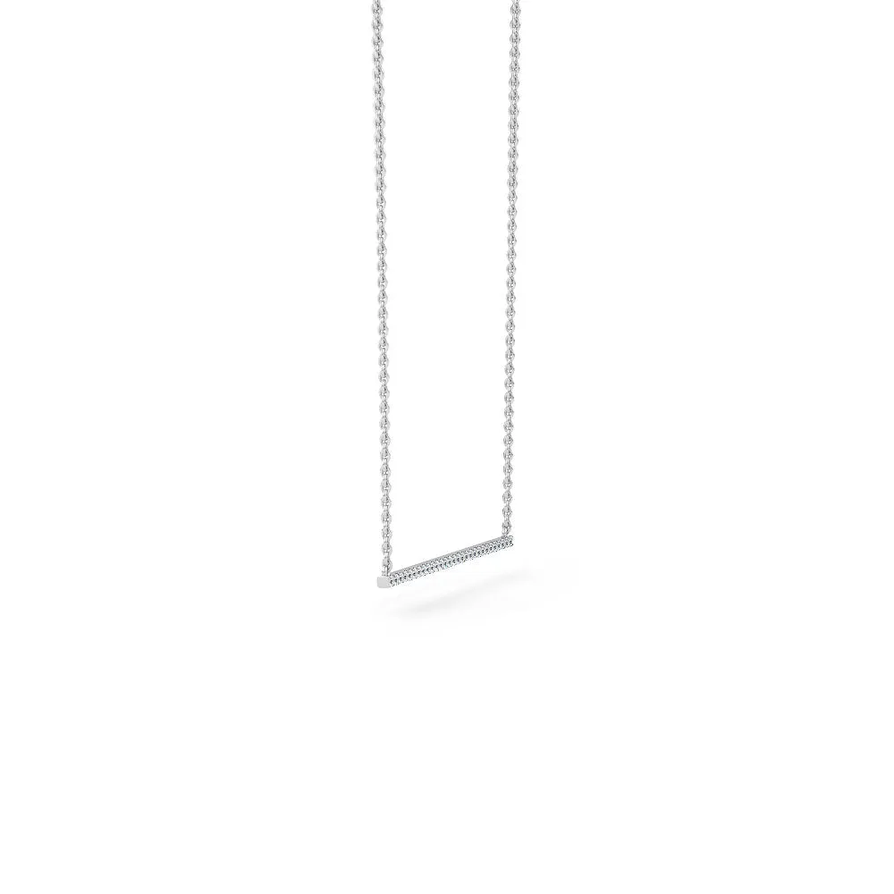 14K Solid Gold Micro Pave Bar Necklace