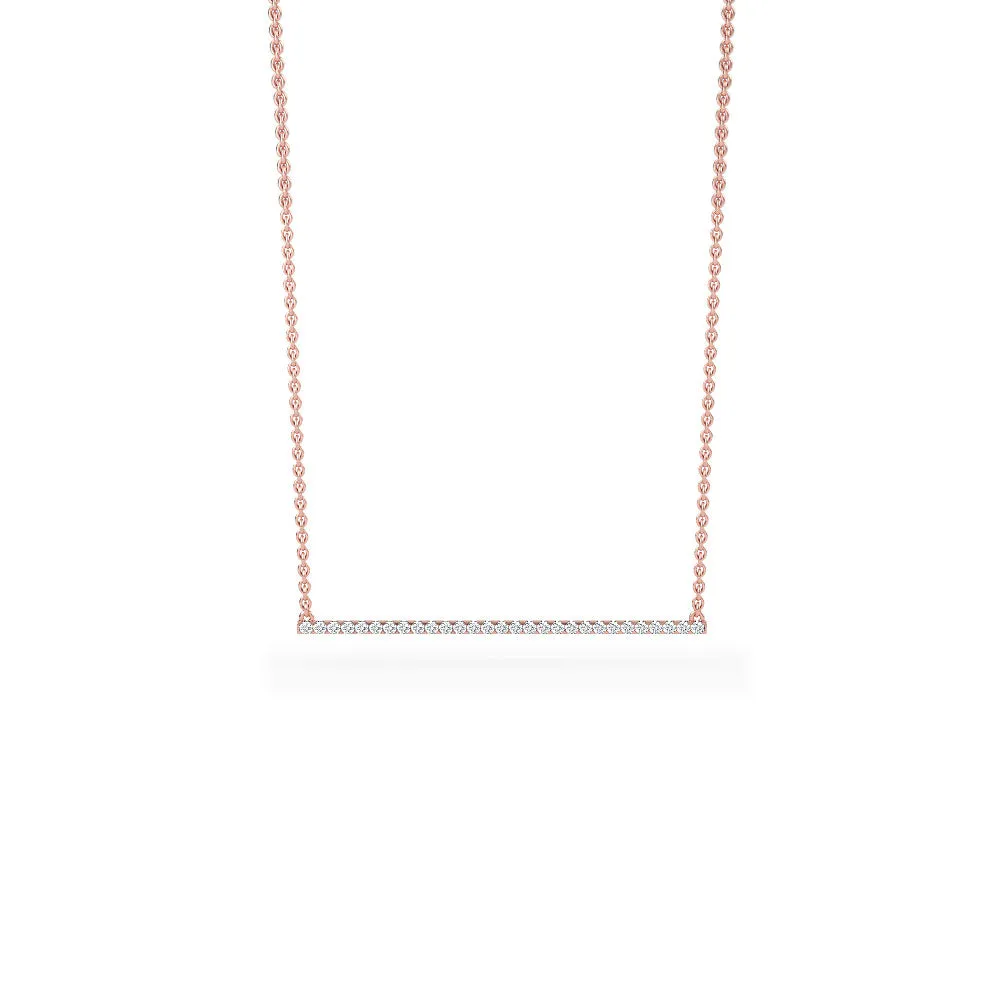 14K Solid Gold Micro Pave Bar Necklace
