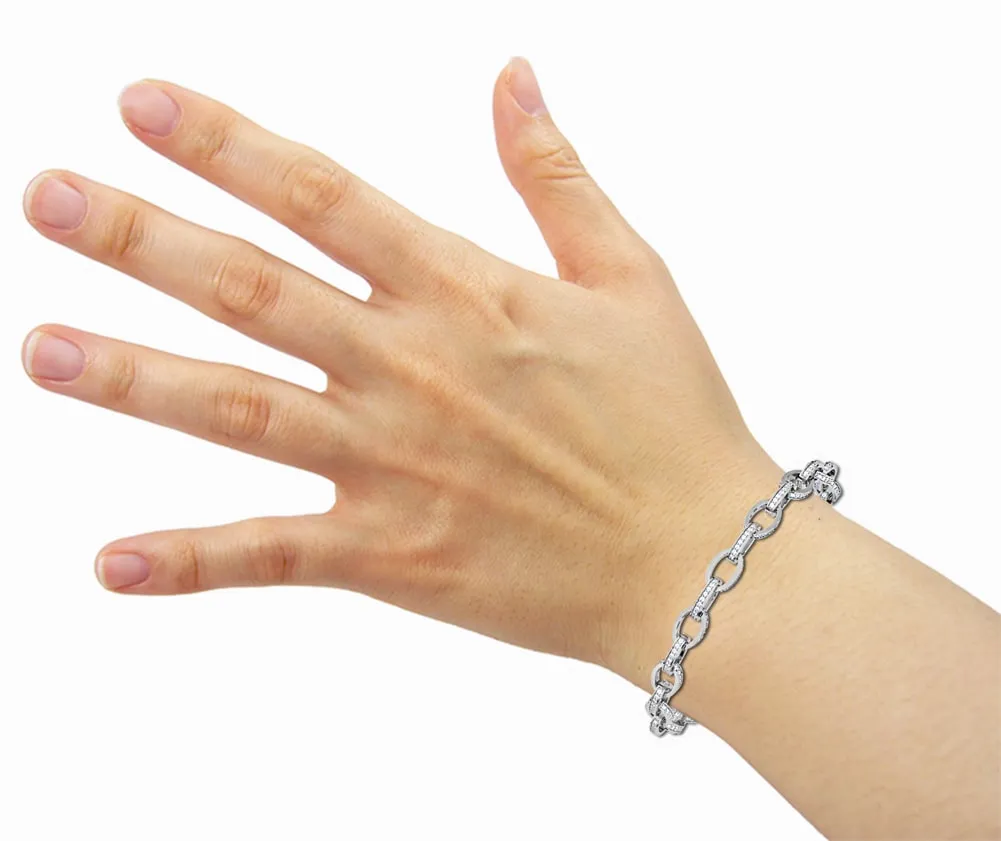 14k Solid Gold Oval Link Diamonds Bracelet (1.86.cts.tw)