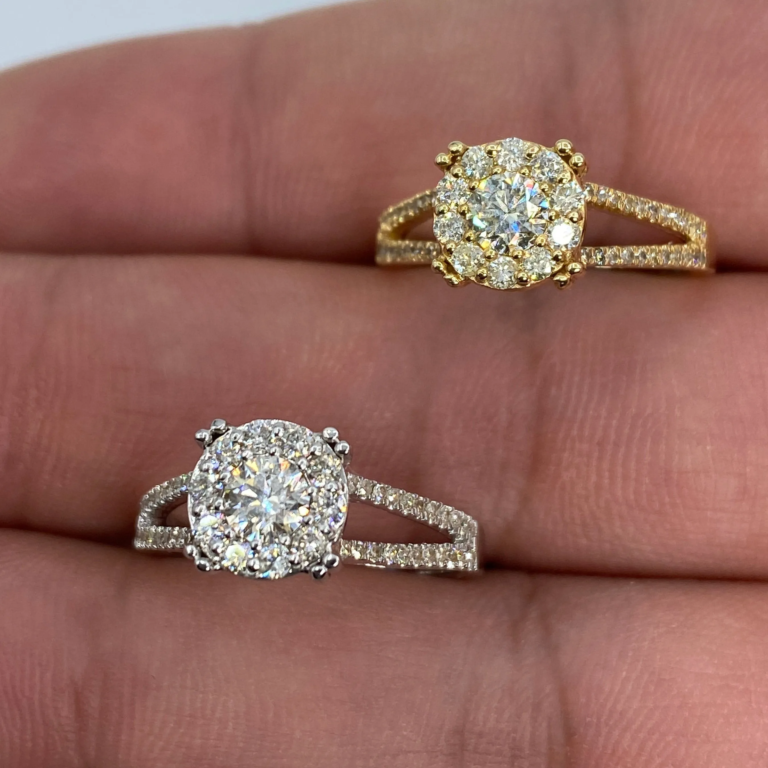 14K Square Flower Diamond Engagement Ring
