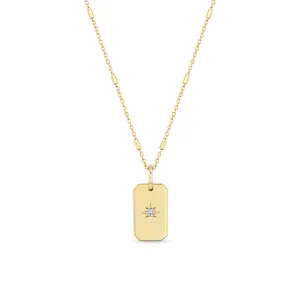 14k Star Set Diamond Small Square Edge Dog Tag Necklace