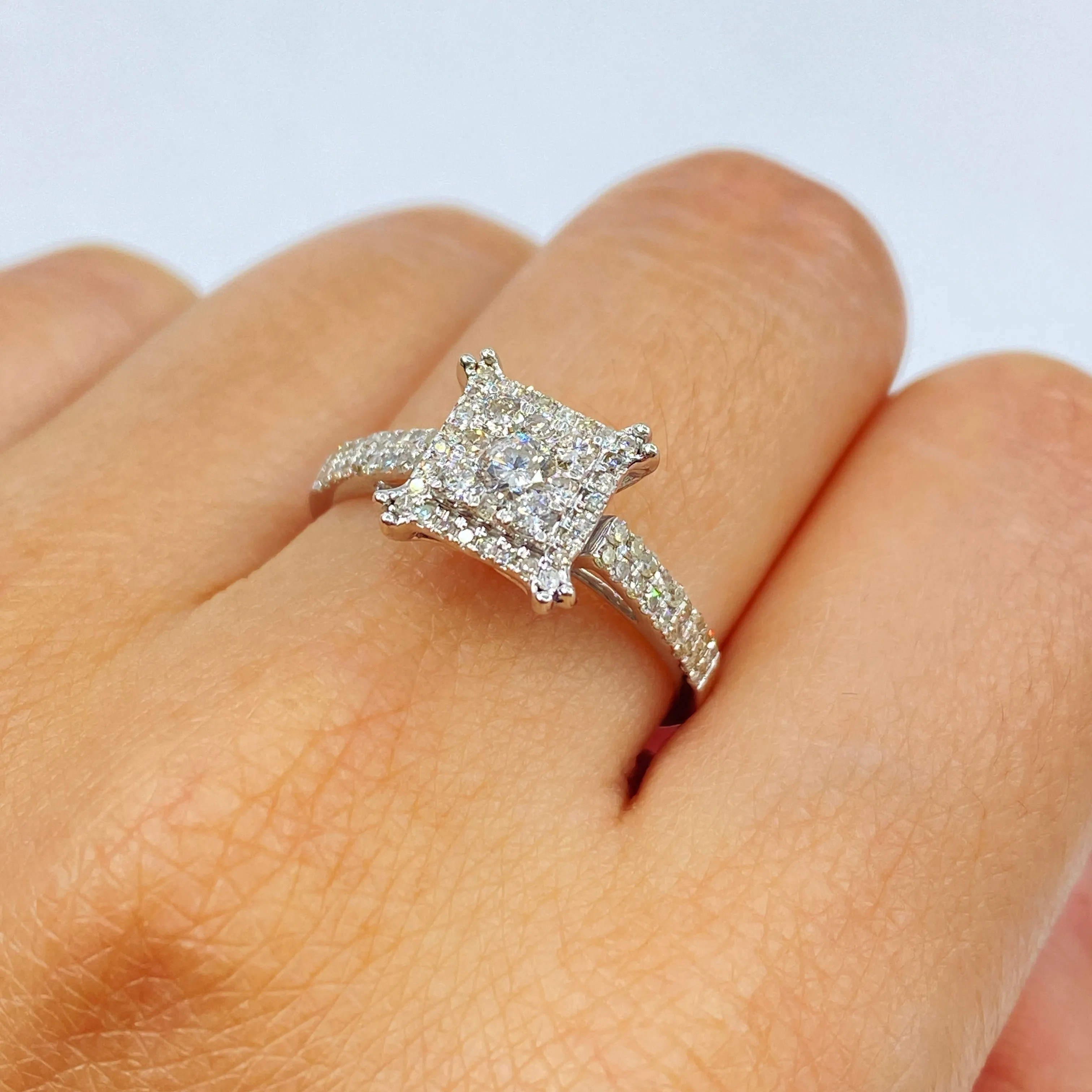 14K Tina Square Halo Diamond Ring