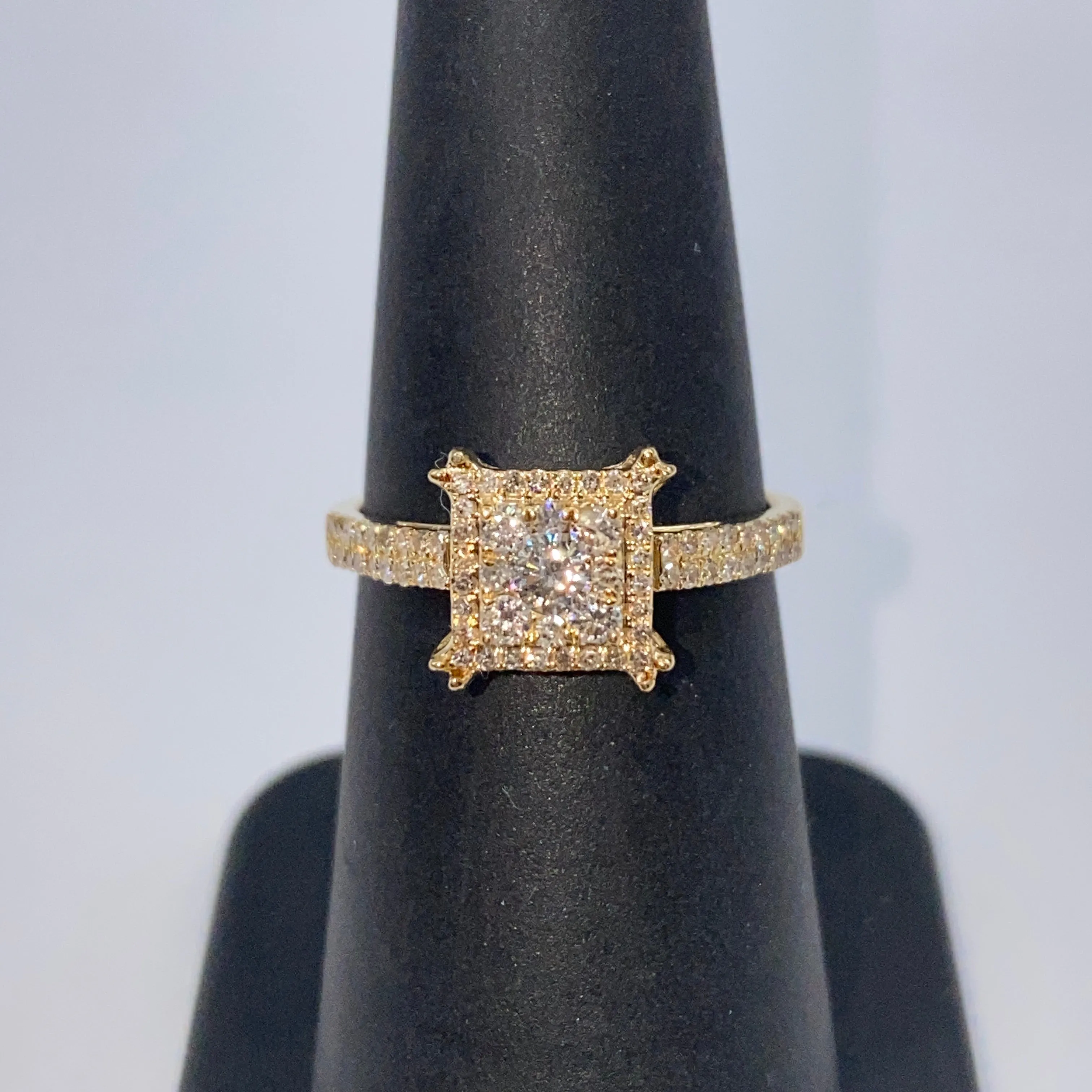 14K Tina Square Halo Diamond Ring