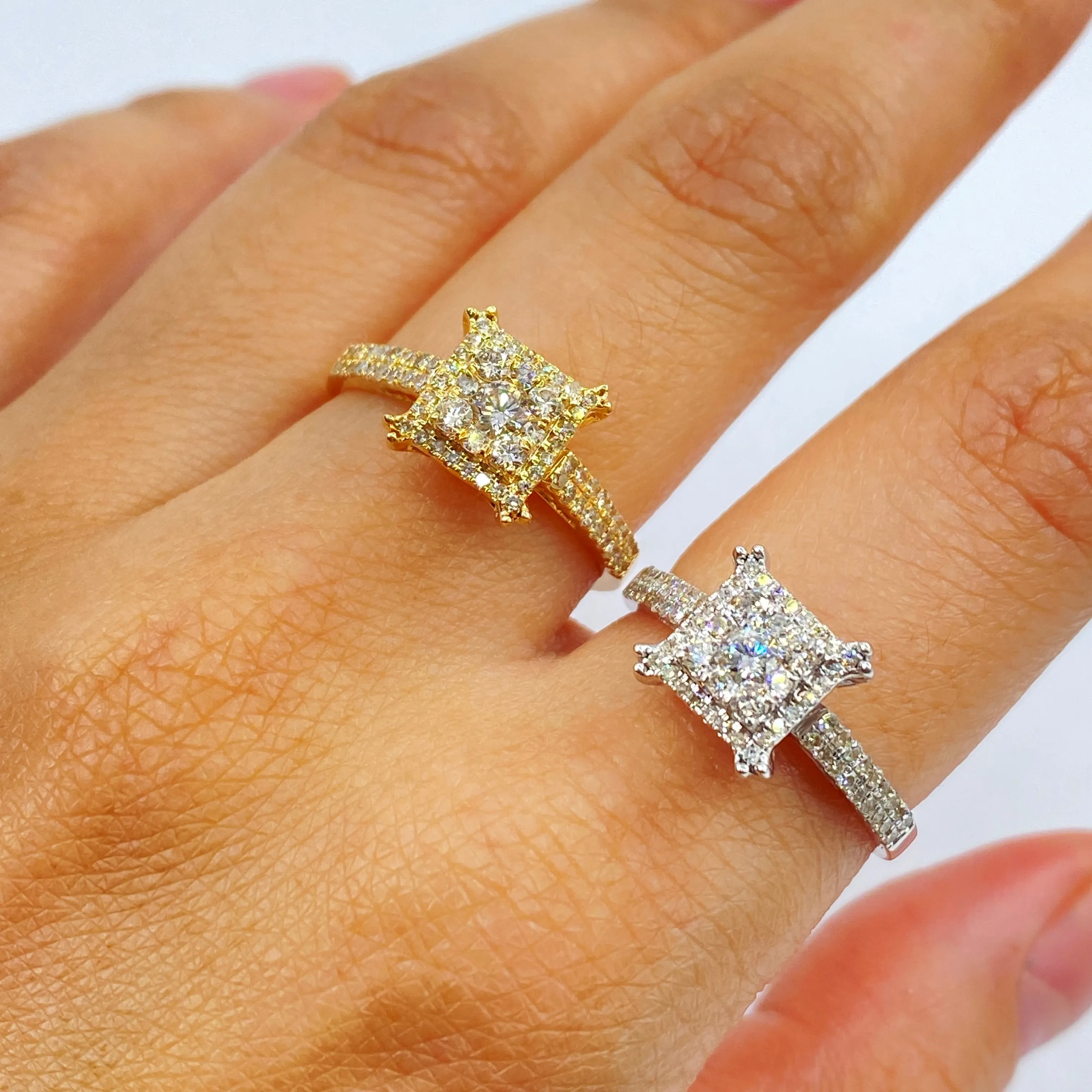 14K Tina Square Halo Diamond Ring