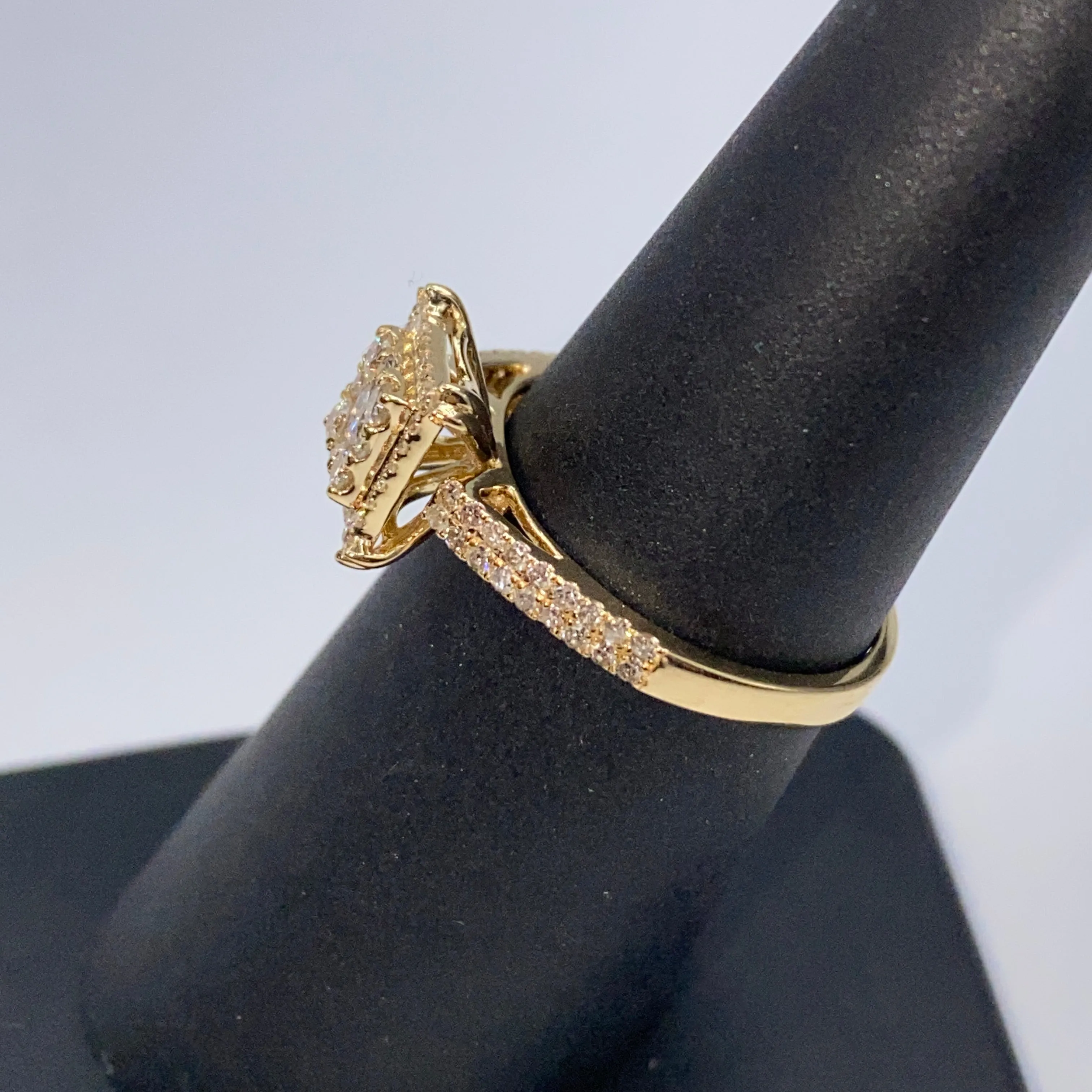 14K Tina Square Halo Diamond Ring