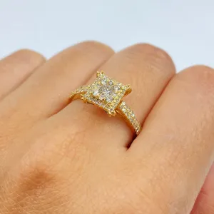 14K Tina Square Halo Diamond Ring