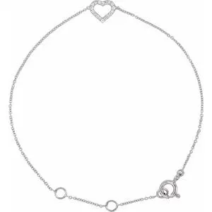 14K White .06 CTW Diamond Heart 7" Bracelet
