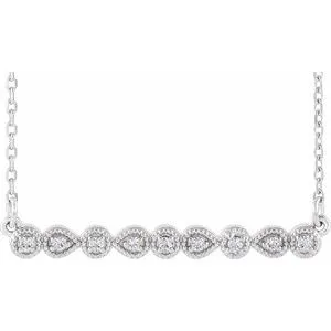 14K White .07 CTW Diamond Milgrain Bar 16-18" Necklace