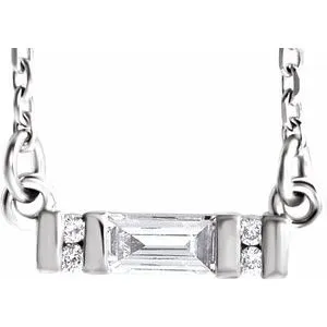 14K White 1/10 CTW Diamond Bar 16-18" Necklace