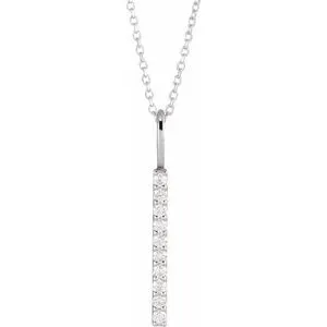14K White 1/6 CTW Natural Diamond Vertical Bar 16-18" Necklace
