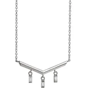 14K White 1/8 CTW Diamond V Bar 16" Necklace