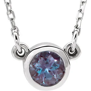 14K White 4 mm Round Chatham® Lab-Created Alexandrite Bezel-Set Solitaire 16" Necklace