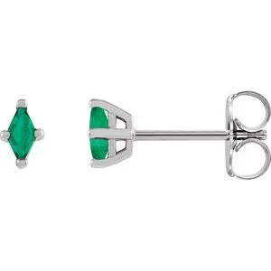 14K White 4x2 mm Lab-Grown Emerald Earrings