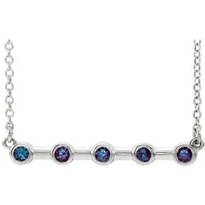 14K White Alexandrite Bezel-Set Bar 18" Necklace