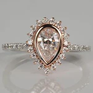 14K White and Rose Gold Pear Shape Diamond Ring  .83cts