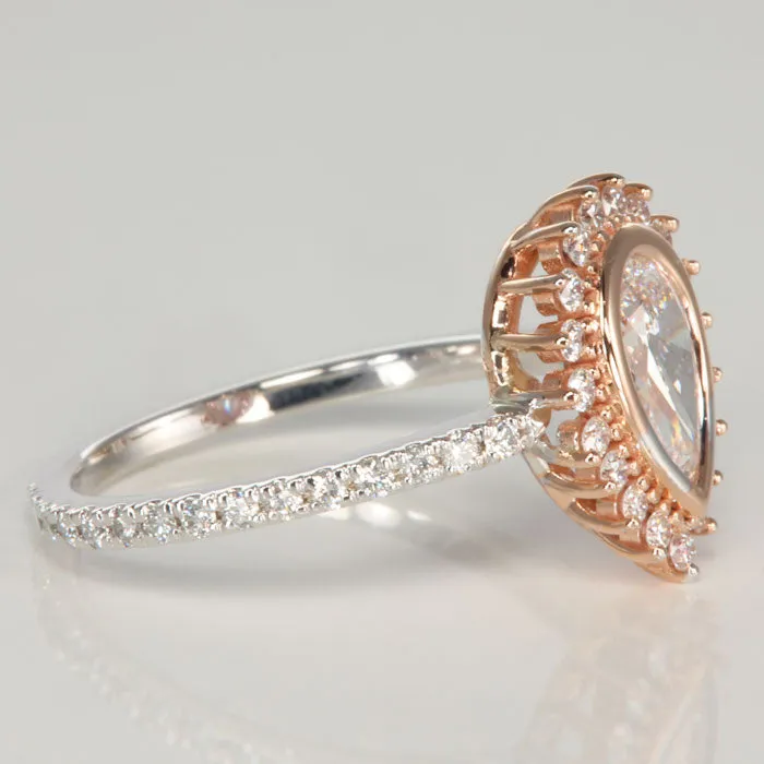 14K White and Rose Gold Pear Shape Diamond Ring  .83cts