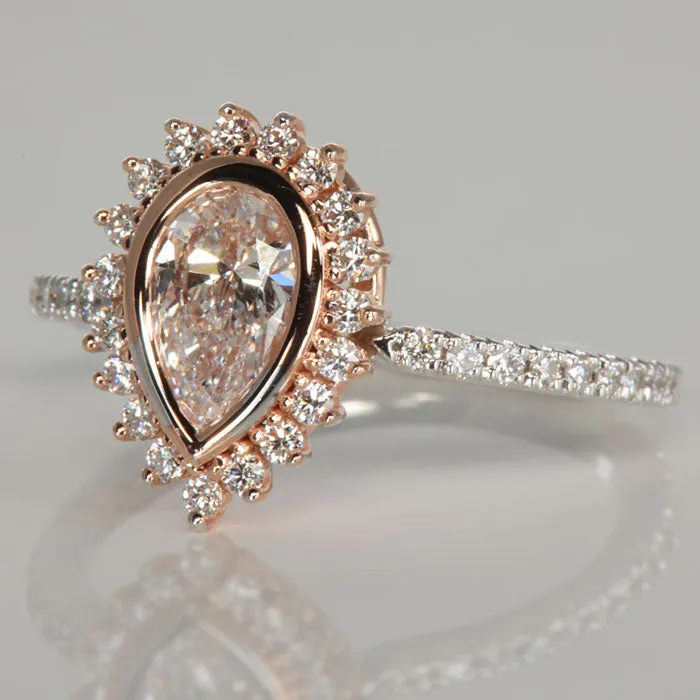 14K White and Rose Gold Pear Shape Diamond Ring  .83cts