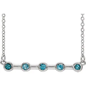 14K White Blue Zircon Bezel-Set 16" Bar Necklace