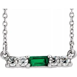 14K White Emerald & 1/5 CTW Diamond 18" Necklace