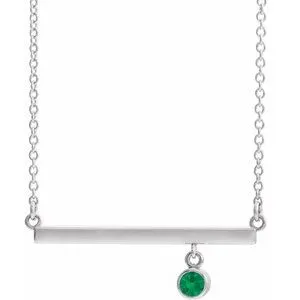 14K White Emerald Bezel-Set 18" Bar Necklace