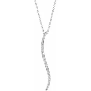 14k White Gold 0.07 DTW Freeform Vertical Bar With 16" Chain