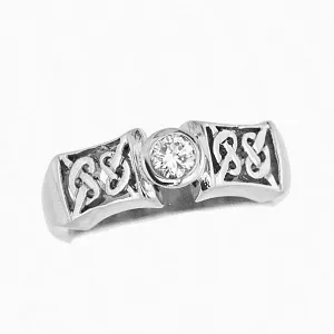 14K White Gold 0.22 ct Round Full Cut Diamond Celtic Knot Ring