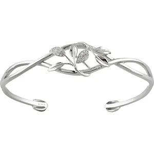 14k White Gold .05 CTW Diamond Leaf Design Cuff Bracelet