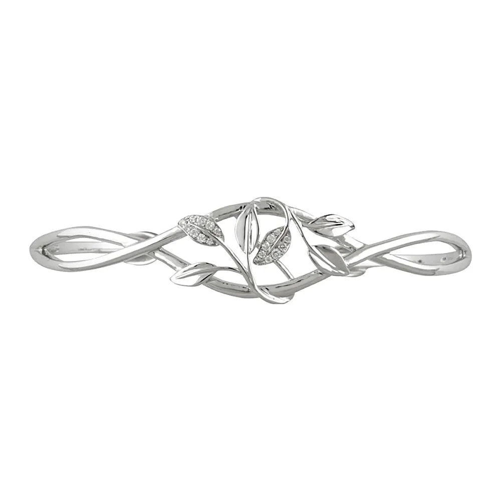 14k White Gold .05 CTW Diamond Leaf Design Cuff Bracelet