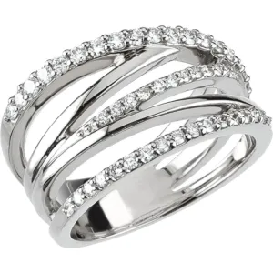 14k White Gold 1/2 CTW Diamond Criss Cross Ring, Size 7