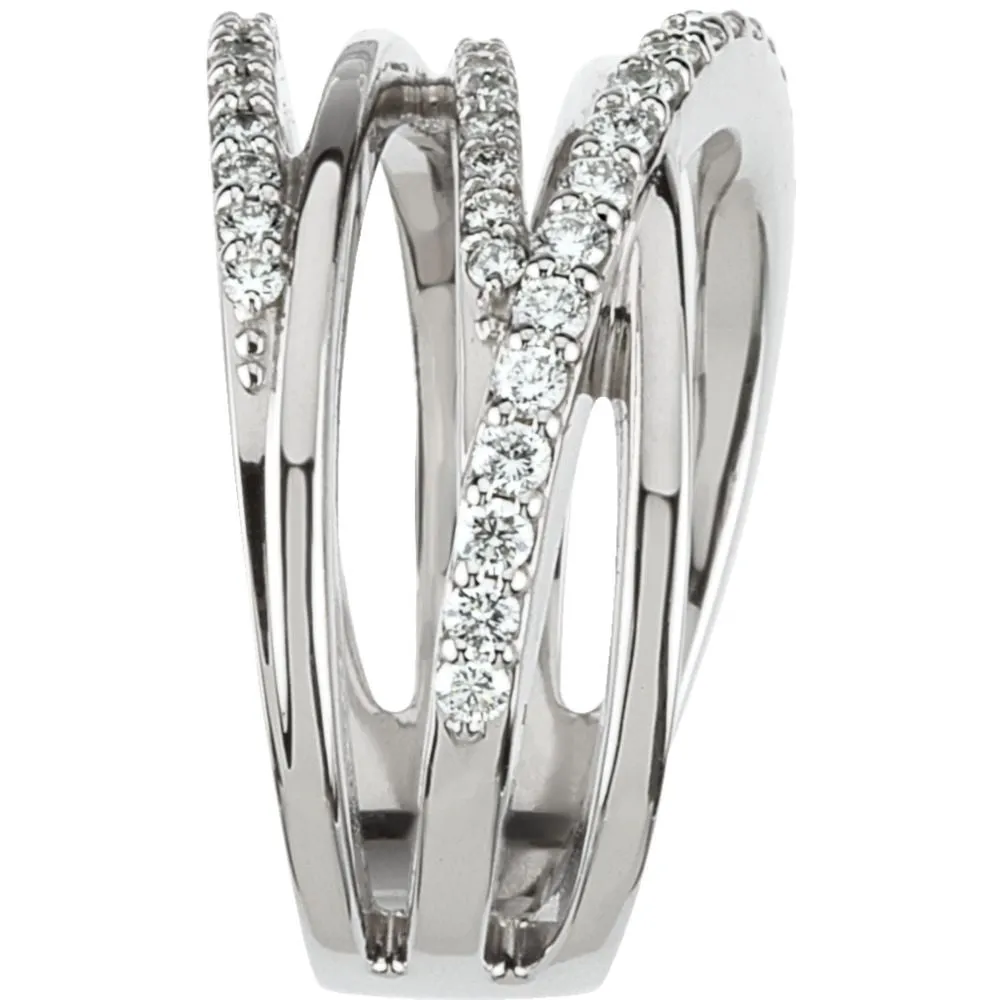 14k White Gold 1/2 CTW Diamond Criss Cross Ring, Size 7